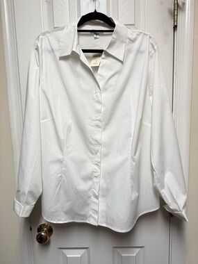 Coldwater Creek Classic Crisp White Normcore Button-Down Shirt 1X-2X